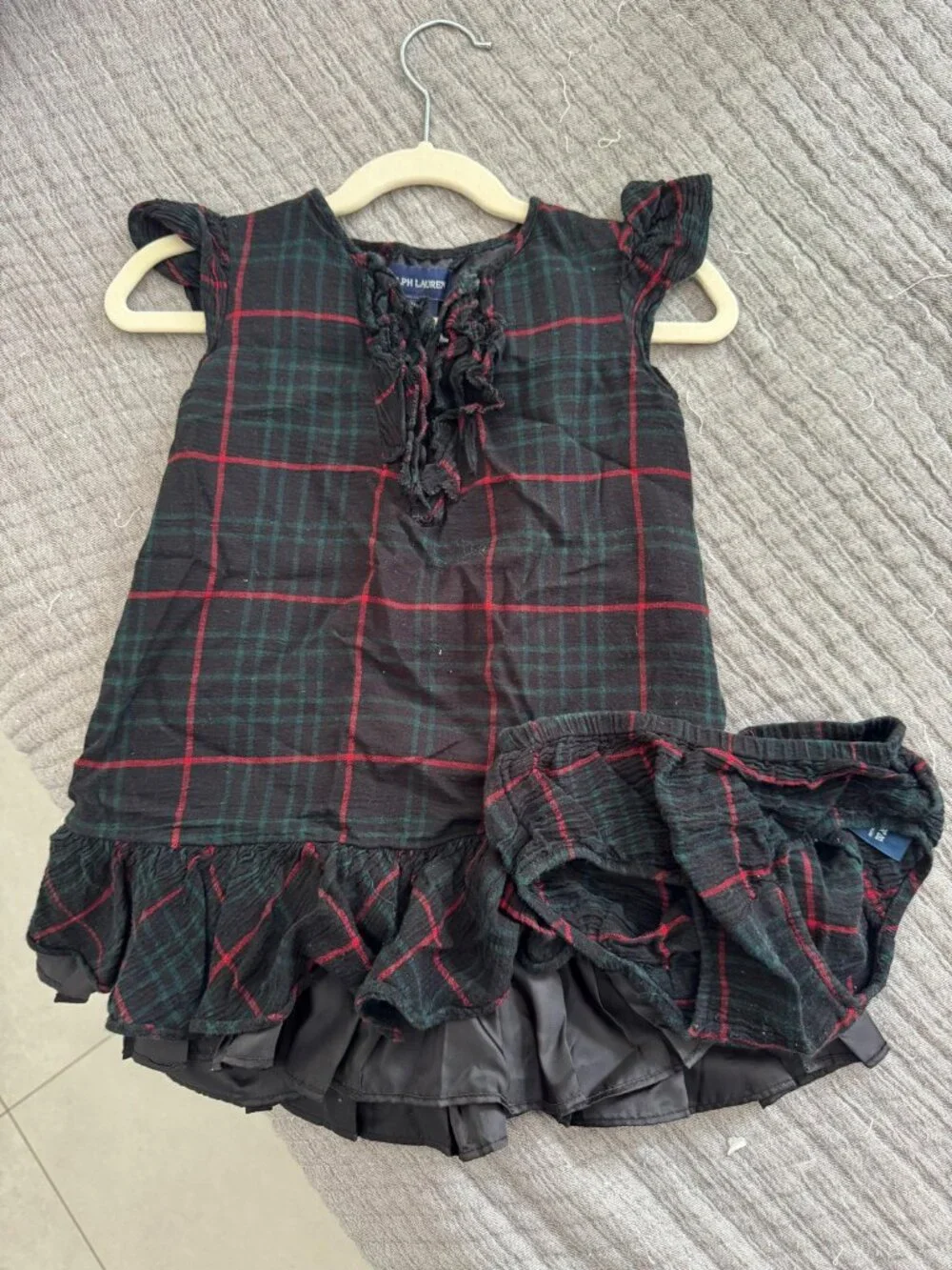 Ralph Lauren Tartan Plaid Dress 24M Bloomers Green Red